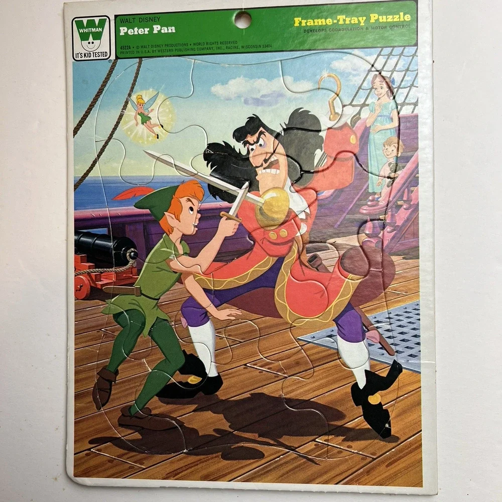 Vintage Whitman Walt Disney Peter Pan Frame Tray Puzzle Storybook Learning Tool
